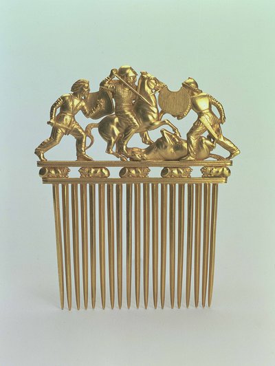 Reverso de un peine escita, del túmulo funerario de Solokha, Estepa (oro) de Scythian
